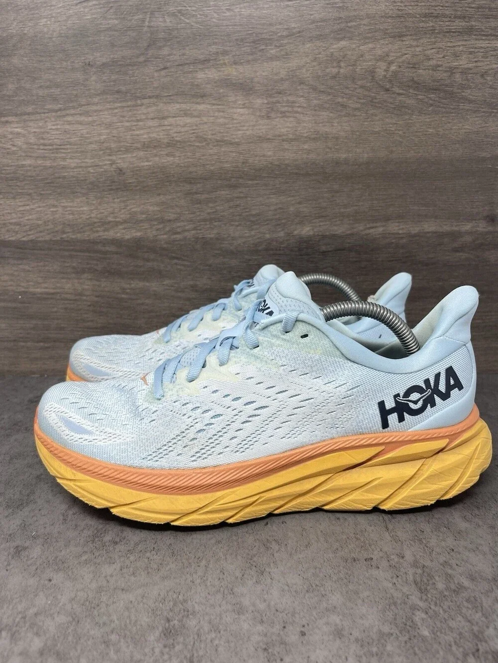 HOKA Clifton 8 Womens Size 9.5 Blue Orange Cushioned Running Walking Shoes